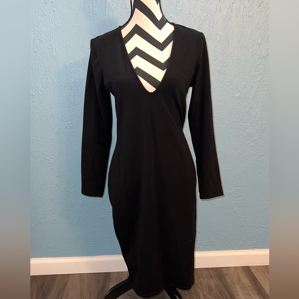 Express Black Deep V Long Sleeve Dress